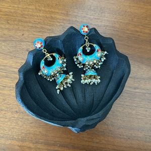 Vintage Indian Multicolor Enamel & Pearl Earrings